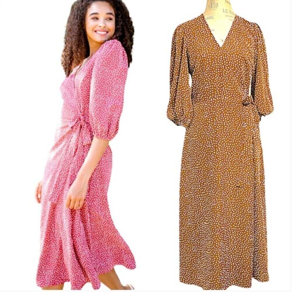 Lucy Paris Wrap Midi Dress Brown Size Small